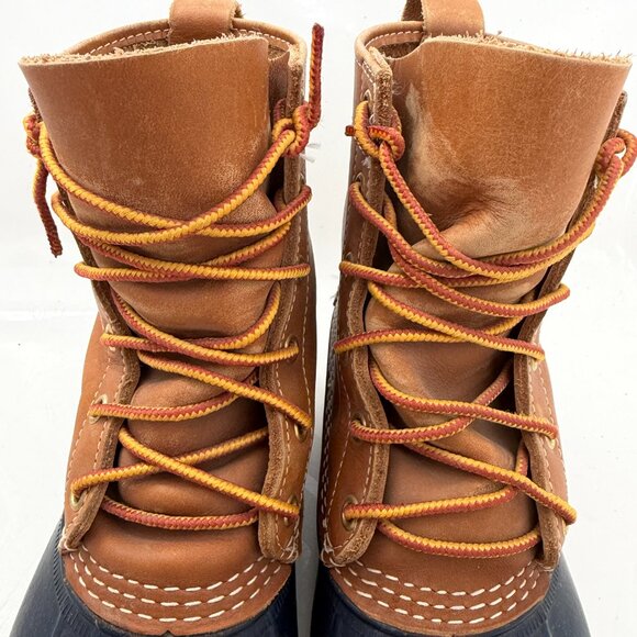 Vintage 90s LL BEAN Leather Lace Up Blue Duck Boots W7-8 / M5 - Picture 5 of 16